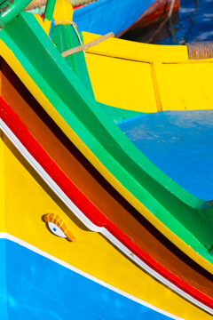 A Colourful Luzzu with the Eye of Osiris in Marsaxlokk Harbour, Marsaxlokk