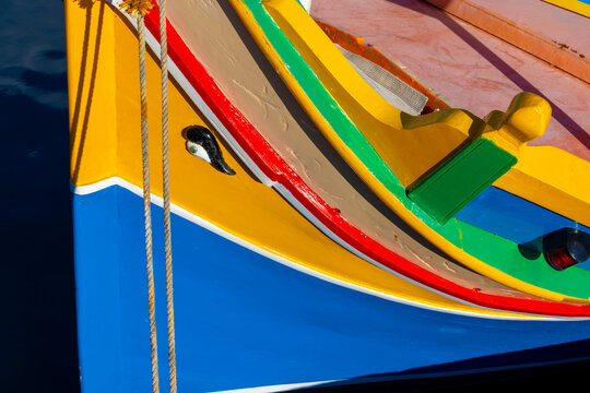 A Colourful Luzzu with the Eye of Osiris in Marsaxlokk Harbour, Marsaxlokk
