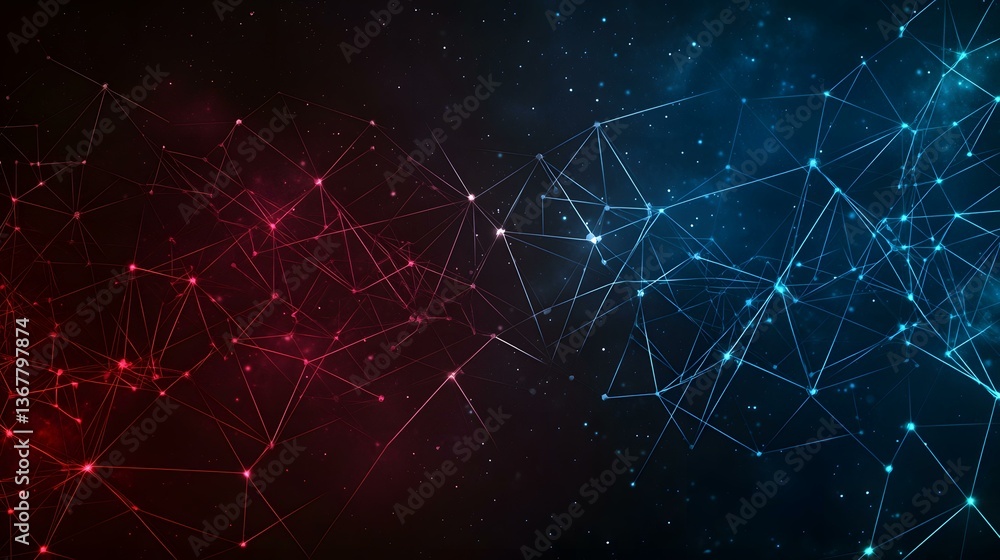 Poster the image shows a network of interconnected nodes, with lines connecting them, set against a dark ba