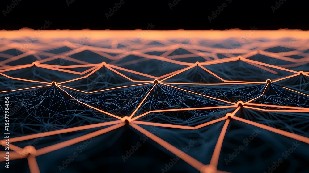 Poster the image shows a complex network of interconnected nodes, with bright orange lines highlighting key