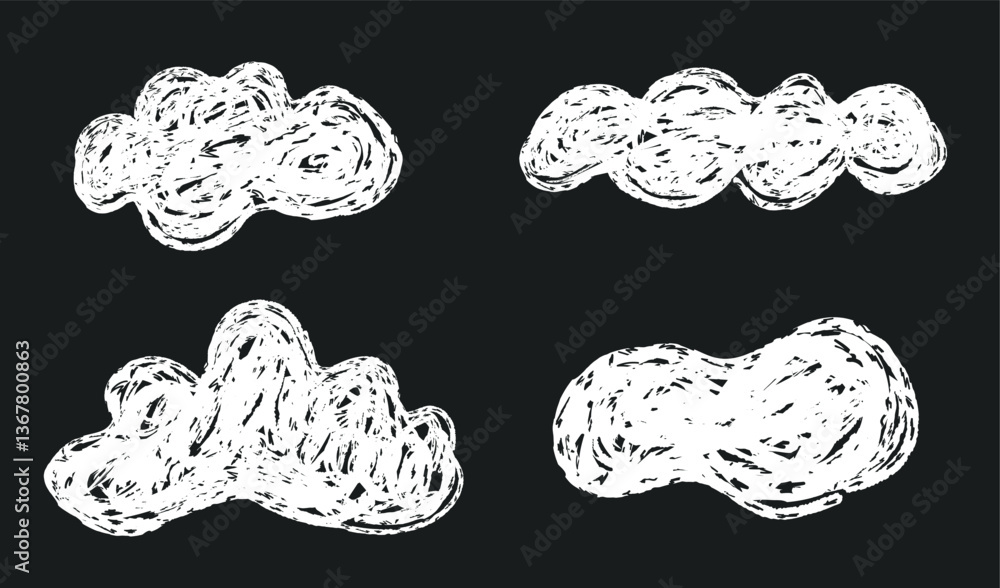 Poster set of clouds memo stickers with crayon texture