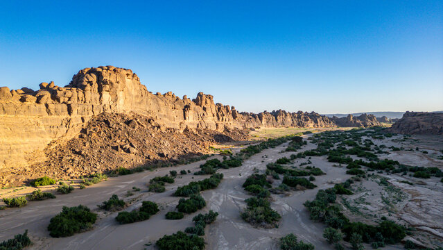 Aerial of the rocky mountains around Zouar, Tibesti Mountains