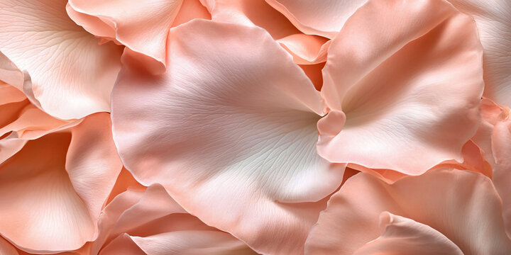 Close-up of peach-colored rose petals, delicate texture, soft light, showcasing gentle curves and subtle veins.  Represents serenity, romance, and natural beauty, ideal for feminine or luxury brands.