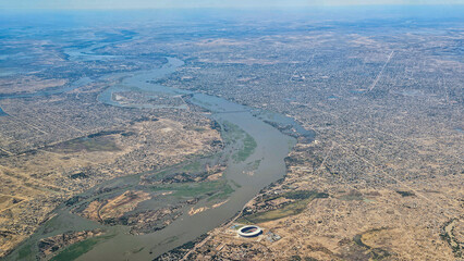 Aerial of N´Djamena, capital of Chad and the Chari River