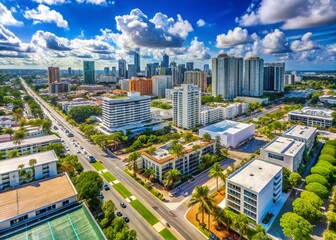 Naklejka premium Miami Design District Aerial View: Luxury Architecture & Streetscape Drone Photography