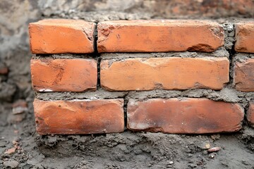A meticulously laid brick wall with the first brick slightly out of place, representing the importance of precision in planning
