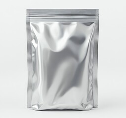 Silver Foil Pouch Mockup with Zip Lock on White Background