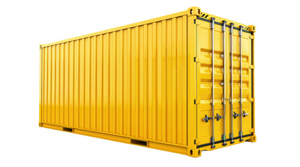 Yellow shipping container standing on transparent background