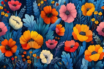 Naive Art Floral Waves – Organic Botanical Seamless Print