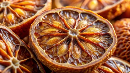 Microscopic Close-up: Tropical Fruit Extract Serum Revitalizing Aging Skin, Wrinkle Reduction, Skin Cell Repair