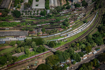 View of trains from the Lotus Tower, Colombo, Sri Lanka