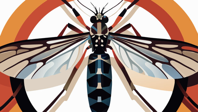 Geometric stylized mosquito looking to side, bold warning theme on orange target &ndash; concept: public health, vector control, awareness campaign