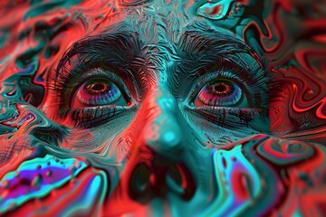 Digital art of a woman face being distorted with a liquefied texture