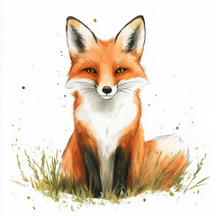 Fototapeta premium Watercolor illustration of a fox sitting foxes isolated on a white background