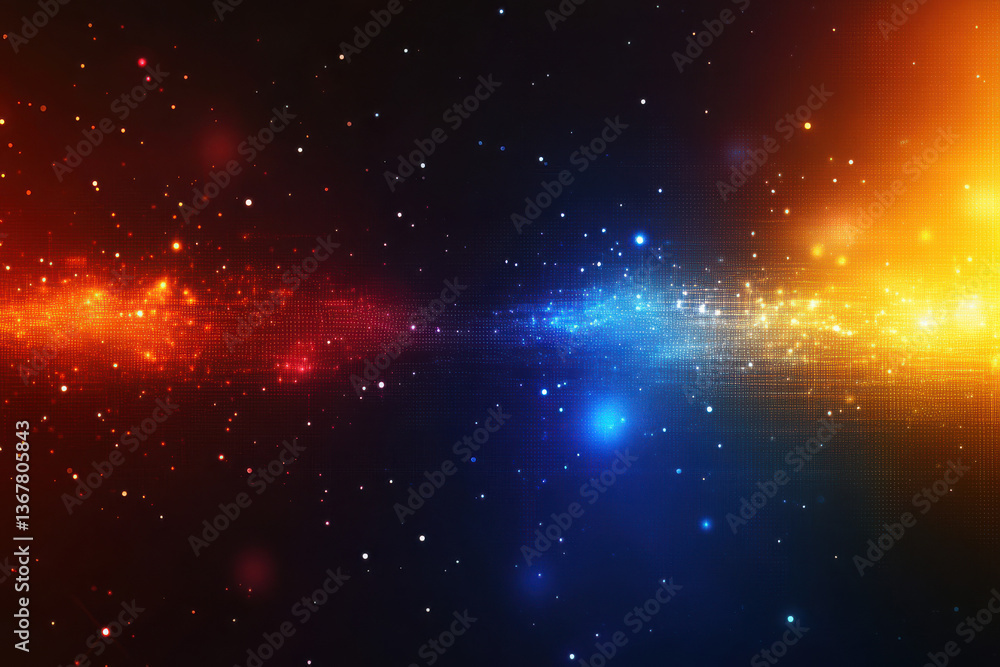Poster abstract digital network background banner with glowing light and connecting data dots in blue orang