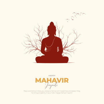 Happy Mahavir Jayanti social media post, Celebration of Mahavir birthday ,Religious festival in Jainism greeting card, banner, poster. vector illustration.