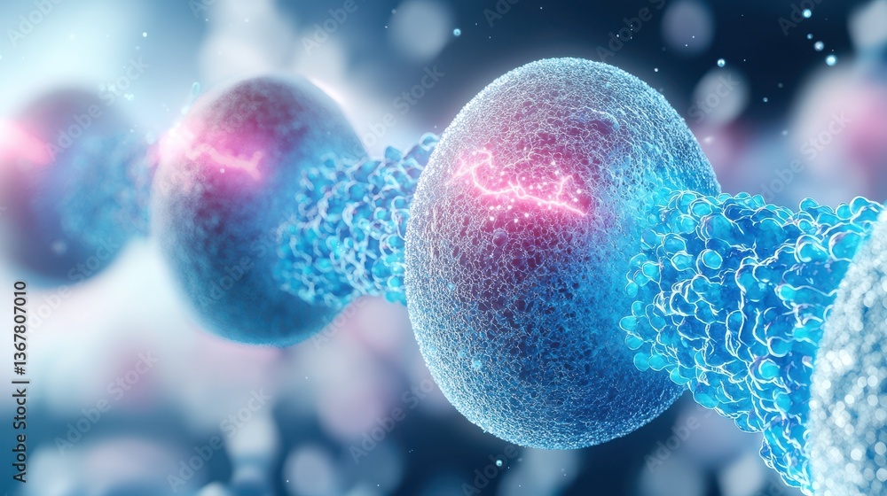Poster abstract microscopic visualization of intricate interconnected cellular structures in vibrant blue a