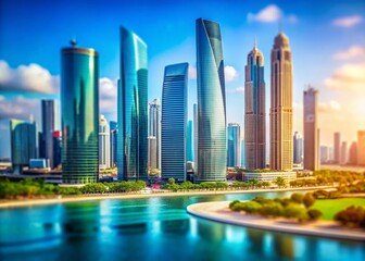 Naklejka premium Miniature Al Reem Island Skyscrapers: Tilt-Shift Cityscape Photography