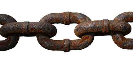 Fototapeta premium Robust Linkage: A close-up, photorealistic shot of a weathered, rusty chain, symbolizing strength and interconnectedness. Captures the textures and details of industrial age artifact. 
