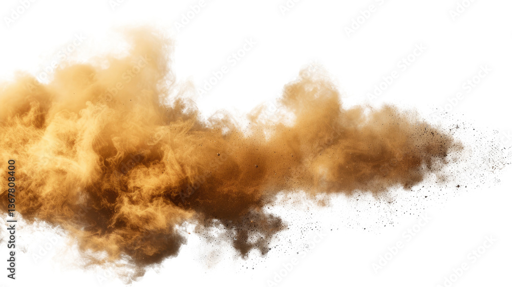 Poster dust cloud eruption: a dynamic shot capturing the movement of a cloud of dust, creating an eye-catch