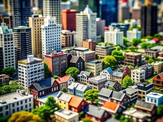 Miniature Black and White Clipart Cityscape: Tilt-Shift Photography