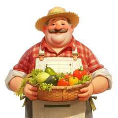 Harvesting fresh produce farmer in garden digital art colorful scene