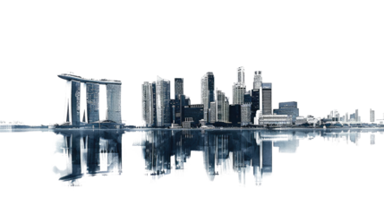 Cityscape Mirage: A breathtaking urban panorama, showcasing the iconic skyline reflected gracefully in calm waters, a symbol of urban dynamism and architectural brilliance.