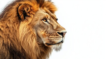 Obraz premium Lion portrait close up wildlife animal photography majestic king of beasts big cat predator isolated profile view