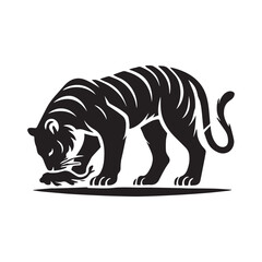 Eating Bengal Tiger Animal Vector Illustration Silhouette