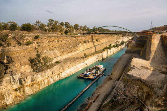 Corinth Canal connecting the Gulf of Corinth in the Ionian Sea with the Saronic Gulf in the Aegean Sea
