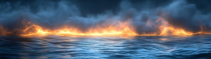 Obraz premium The ocean waves glowing near a dark turbulent and stormy sky