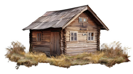 Rustic Retreat: A charming wooden cabin stands peacefully, embodying simple living in its rustic design, embraced by nature's beauty. 