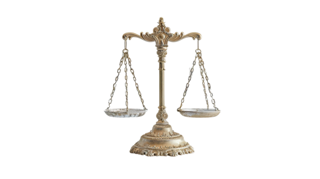 Justice and Balance: A symbolic image of the scales of justice, intricately designed and crafted, poised to represent fairness, equality, and legal processes.