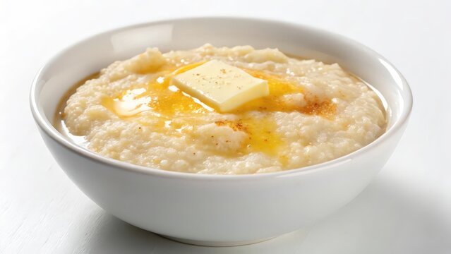 Creamy Grits with Melting Butter in a White Bowl, Classic Southern Comfort Food
