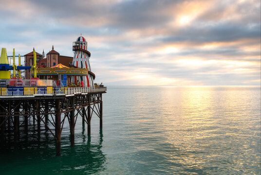 Brighton Palace Pier at sunset, City of Brighton and Hove, East Sussex, England