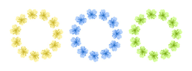 Set of flower wreaths for birthday party, flyer, wedding invitation Vector illustration on isolated background