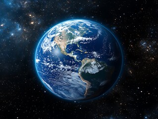 Obraz premium A vibrant blue planet Earth floats in the starry expansive cosmos