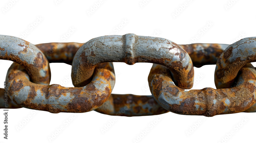 Poster connected rust: a close-up of a strong chain showcasing the beautiful textures of rust and steel, sy