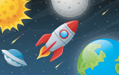 illustration of Space rocket launch in universe