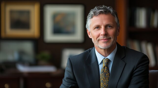 Professional headshot of confident businessman in suit for corporate website and linkedin profile photo shoot