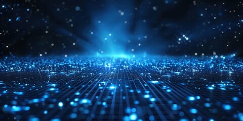 Abstract blue digital landscape with sparkling lights