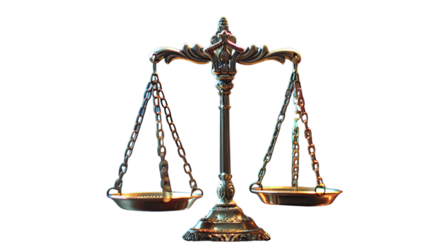 Symbol of Justice: An exquisitely crafted balance scale, its brass elements gleaming against the light, representing the principles of fairness, and the pursuit of truth.
