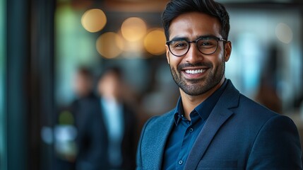 Portrait of smiling businessman in suit and glasses professional headshot business executive corporate leader