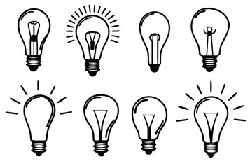 silhouette Set of light bulbs on a white background. Hand drawn vector illustration.
