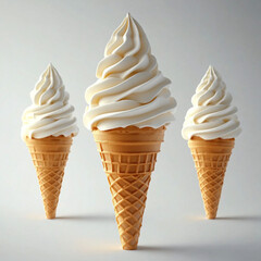 A cone of vanilla ice cream on a white background.