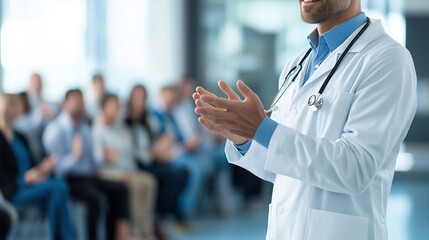 Doctor presents engaging medical lecture to enthusiastic audience