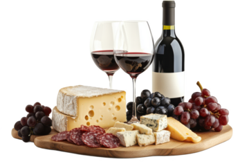 Wine and cheese isolated on transparent background. PNG