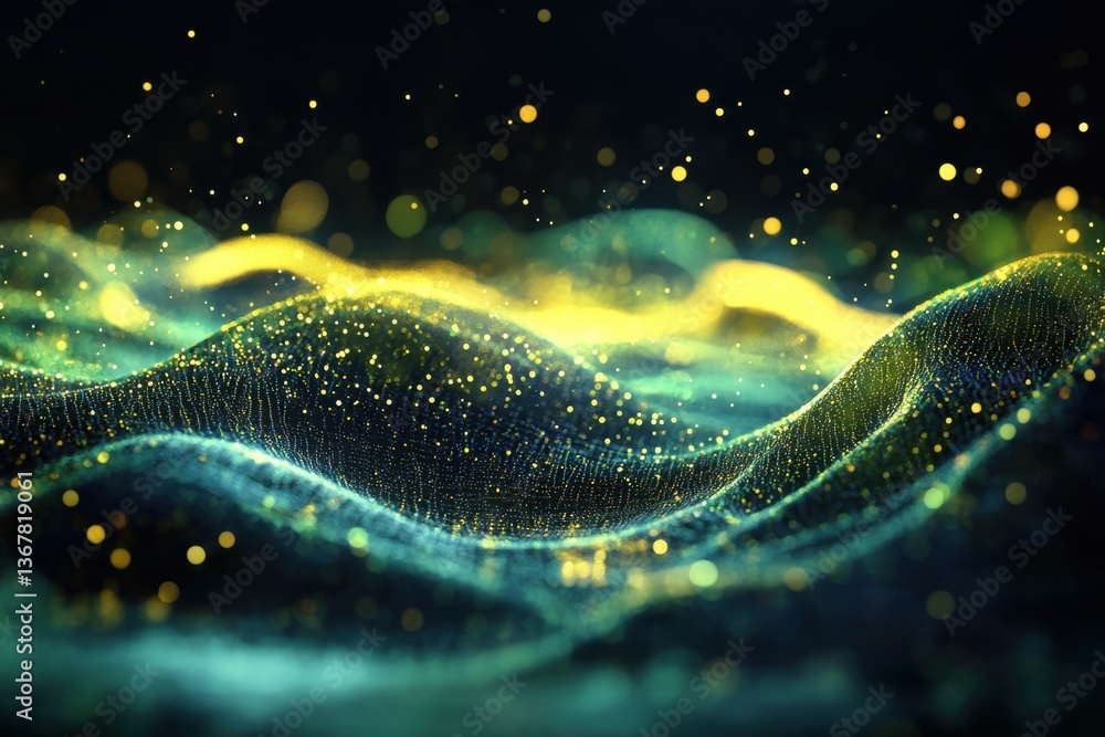 Poster vibrant waves of light and particles create an abstract visualization of digital energy