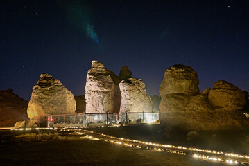 Gharameel site, stargazing and traditional grilled dinner in the desert near pillars of mountain rock, near AlUla, Medina Province