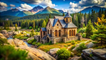 Fototapeta premium Miniature St. Malo Chapel, Colorado: Scenic Tilt-Shift Photography